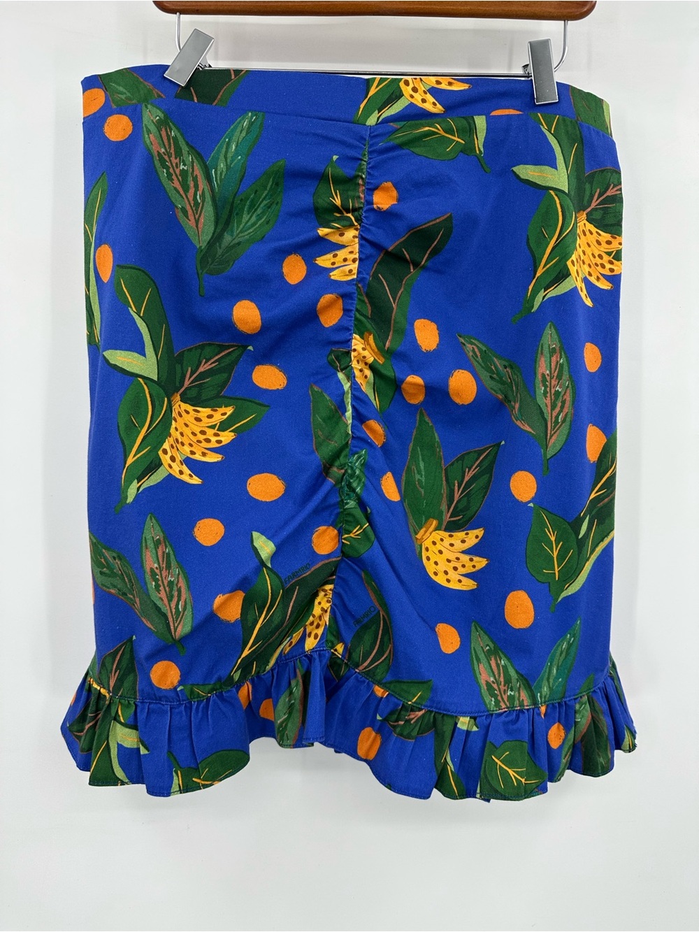 NWT Farm Rio Anthropologie Blue Tropical Print Ruffle Hem Skirt